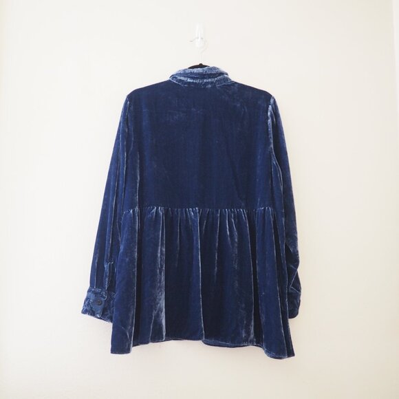 Soft Surroundings Blue Velvet Long Sleeve Buttondown Blouse sz XL - Picture 9 of 10